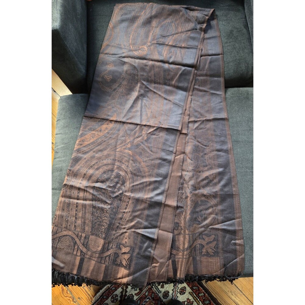 NWOTs Brown & Black Bohemian Paisley Pashmina Scarf Reversible Earth-tone Soft